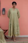 Buy_Banera_Olive Green Chanderi Embroidery V-neck Jacket And Inner Dress _Online_at_Aza_Fashions