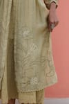 Banera_Olive Green Chanderi Embroidery V-neck Jacket And Inner Dress _at_Aza_Fashions