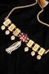 Shop_Hetal Shah_Gold Plated Ruby Leaf Motif And Pearl Choker _at_Aza_Fashions