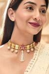 Buy_Hetal Shah_Gold Plated Ruby Leaf Motif And Pearl Choker _at_Aza_Fashions