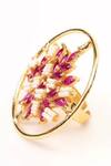 Shop_Hetal Shah_Gold Plated Stones Ruby Leaf Embellished Ring _at_Aza_Fashions