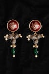 Shop_Hetal Shah_Gold Plated Pearls, Stones Antique Round Hasdi Drop Earrings _at_Aza_Fashions