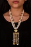 Buy_Hetal Shah_Gold Plated Lotus Motif Multi-strand Tassel Necklace _at_Aza_Fashions