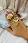 Buy_Hetal Shah_Gold Plated Pearls, Beads, Chains Marigold Ring _at_Aza_Fashions