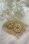 Shop_Hetal Shah_Gold Plated Pearls Hexagon Vintage Stud Earrings _at_Aza_Fashions