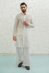 Runit Gupta_Ivory Chanderi , Vegan Embroidery, Mirrors Lippan Kurta And Pant Set _Online_at_Aza_Fashions