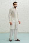 Buy_Runit Gupta_Ivory Chanderi , Vegan Embroidery, Mirrors Lippan Kurta And Pant Set _Online_at_Aza_Fashions
