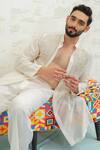 Runit Gupta_Ivory Chanderi , Vegan Embroidery, Mirrors Lippan Kurta And Pant Set _at_Aza_Fashions