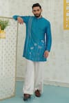Buy_Runit Gupta_Blue Chanderi , Vegan Embroidery Mosaic Flower Kurta And Pant Set _at_Aza_Fashions