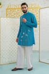 Runit Gupta_Blue Chanderi , Vegan Embroidery Mosaic Flower Kurta And Pant Set _Online_at_Aza_Fashions