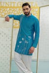 Runit Gupta_Blue Chanderi , Vegan Embroidery Mosaic Flower Kurta And Pant Set _at_Aza_Fashions