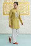 Runit Gupta_Green Chanderi , Vegan Embroidery Fresh Moss Infinity Kurta Set _Online_at_Aza_Fashions