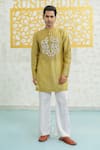 Buy_Runit Gupta_Green Chanderi , Vegan Embroidery Fresh Moss Infinity Kurta Set _at_Aza_Fashions