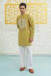 Buy_Runit Gupta_Green Chanderi , Vegan Embroidery Fresh Moss Infinity Kurta Set _Online_at_Aza_Fashions