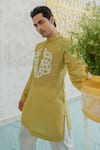 Runit Gupta_Green Chanderi , Vegan Embroidery Fresh Moss Infinity Kurta Set _at_Aza_Fashions