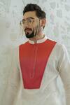 Runit Gupta_Multi Color Chanderi , Vegan Pearls Pink Orange Ombre Patch Kurta Set _at_Aza_Fashions