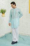 Shop_Runit Gupta_Blue Chanderi , Vegan Embroidery, Tassels Latkan Short Kurta Set _Online_at_Aza_Fashions