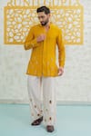 Runit Gupta Yellow Chanderi , Vegan Embroidery, Marigold Latkan Kurta With Pant at Aza Fashions Runit Gupta_Yellow Chanderi , Vegan Embroidery, Marigold Latkan Kurta With Pant _at_Aza_Fashions