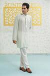 Runit Gupta_Mint Chanderi , Vegan Embroidery Cutwork Hexa Kurta Set _Online_at_Aza_Fashions