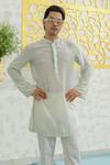 Shop_Runit Gupta_Mint Chanderi , Vegan Embroidery Cutwork Hexa Kurta Set _Online_at_Aza_Fashions
