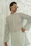 Runit Gupta_Mint Chanderi , Vegan Embroidery Cutwork Hexa Kurta Set _at_Aza_Fashions