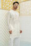 Runit Gupta_Ivory Chanderi , Vegan Cut Work, Embroidery Palm Tree Cutwork Kurta Set _at_Aza_Fashions