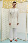 Buy_Runit Gupta_Ivory Chanderi , Vegan Cut Work, Embroidery Palm Tree Cutwork Kurta Set 
