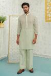 Runit Gupta_Green Chanderi , Vegan Embroidery Pista Kurta Set _Online_at_Aza_Fashions