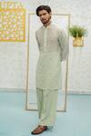 Shop_Runit Gupta_Green Chanderi , Vegan Embroidery Pista Kurta Set _Online_at_Aza_Fashions