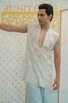Runit Gupta_Ivory Chanderi , Vegan Embroidery Amoeba Pattern Sleeveless Kurta Set _Online_at_Aza_Fashions