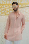 Runit Gupta_Peach Chanderi , Vegan Embroidery Pleated Kurta With Pant _Online_at_Aza_Fashions