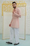 Buy_Runit Gupta_Peach Chanderi , Vegan Embroidery Pleated Kurta With Pant _Online_at_Aza_Fashions