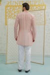 Shop_Runit Gupta_Peach Chanderi , Vegan Embroidery Pleated Kurta With Pant _at_Aza_Fashions