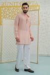 Shop_Runit Gupta_Peach Chanderi , Vegan Embroidery Pleated Kurta With Pant _Online_at_Aza_Fashions