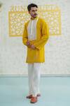 Buy_Runit Gupta_Yellow Chanderi , Vegan Embroidery Marigold Peeta Patch Kurta Set _Online_at_Aza_Fashions