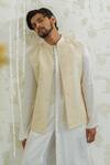Buy_Runit Gupta_Cream Linen, Cotton Pearls Embroidered Bundi _at_Aza_Fashions