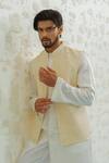 Shop_Runit Gupta_Cream Linen, Cotton Pearls Embroidered Bundi _Online_at_Aza_Fashions