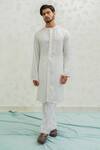 Runit Gupta_Cream Vegan Silk, Linen, Cotton Pearls, Embroidery Bundi Kurta Set _Online_at_Aza_Fashions