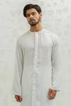 Shop_Runit Gupta_Cream Vegan Silk, Linen, Cotton Pearls, Embroidery Bundi Kurta Set _Online_at_Aza_Fashions