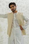 Shop_Runit Gupta_Cream Vegan Silk, Linen, Cotton Pearls, Embroidery Bundi Kurta Set 