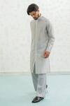 Runit Gupta_Green Chanderi , Vegan Embroidery Geomtry Seafoam Bundi Kurta Set _Online_at_Aza_Fashions