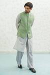 Buy_Runit Gupta_Green Chanderi , Vegan Embroidery Geomtry Seafoam Bundi Kurta Set 