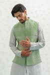 Shop_Runit Gupta_Green Chanderi , Vegan Embroidery Geomtry Seafoam Bundi Kurta Set 