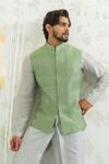 Shop_Runit Gupta_Green Chanderi , Vegan Embroidery Geomtry Seafoam Bundi Kurta Set _Online