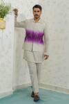 Runit Gupta_Purple Vegan , Chanderi Embroidery Ombre Geomtry Bundi Set _at_Aza_Fashions