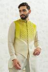 Shop_Runit Gupta_Green Chanderi , Vegan Embroidery Ombre Latkan Bundi Set _Online_at_Aza_Fashions