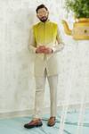 Runit Gupta_Green Chanderi , Vegan Embroidery Ombre Latkan Bundi Set _at_Aza_Fashions