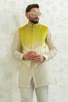 Shop_Runit Gupta_Green Chanderi , Vegan Embroidery Ombre Latkan Bundi Set 