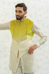Runit Gupta_Green Chanderi , Vegan Embroidery Ombre Latkan Bundi Set _Online