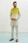 Shop_Runit Gupta_Green Chanderi , Vegan Embroidery Ombre Latkan Bundi Set _Online